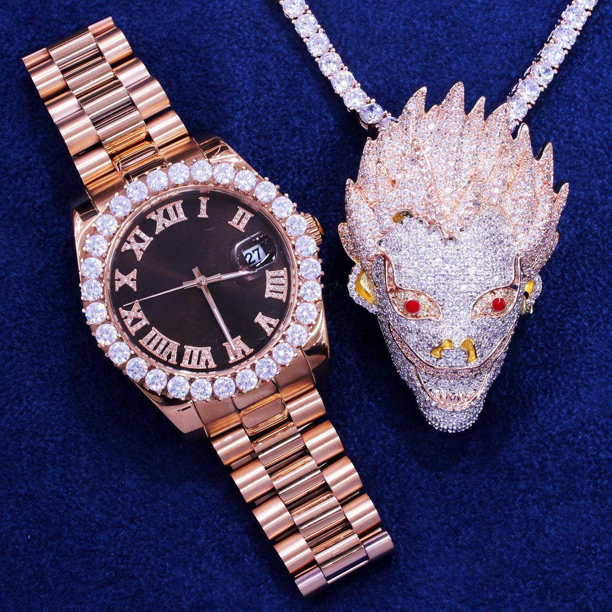 Rose Gold Steel 41mm Watch Cartoon Character Tennis Combo sold by Master Of Bling