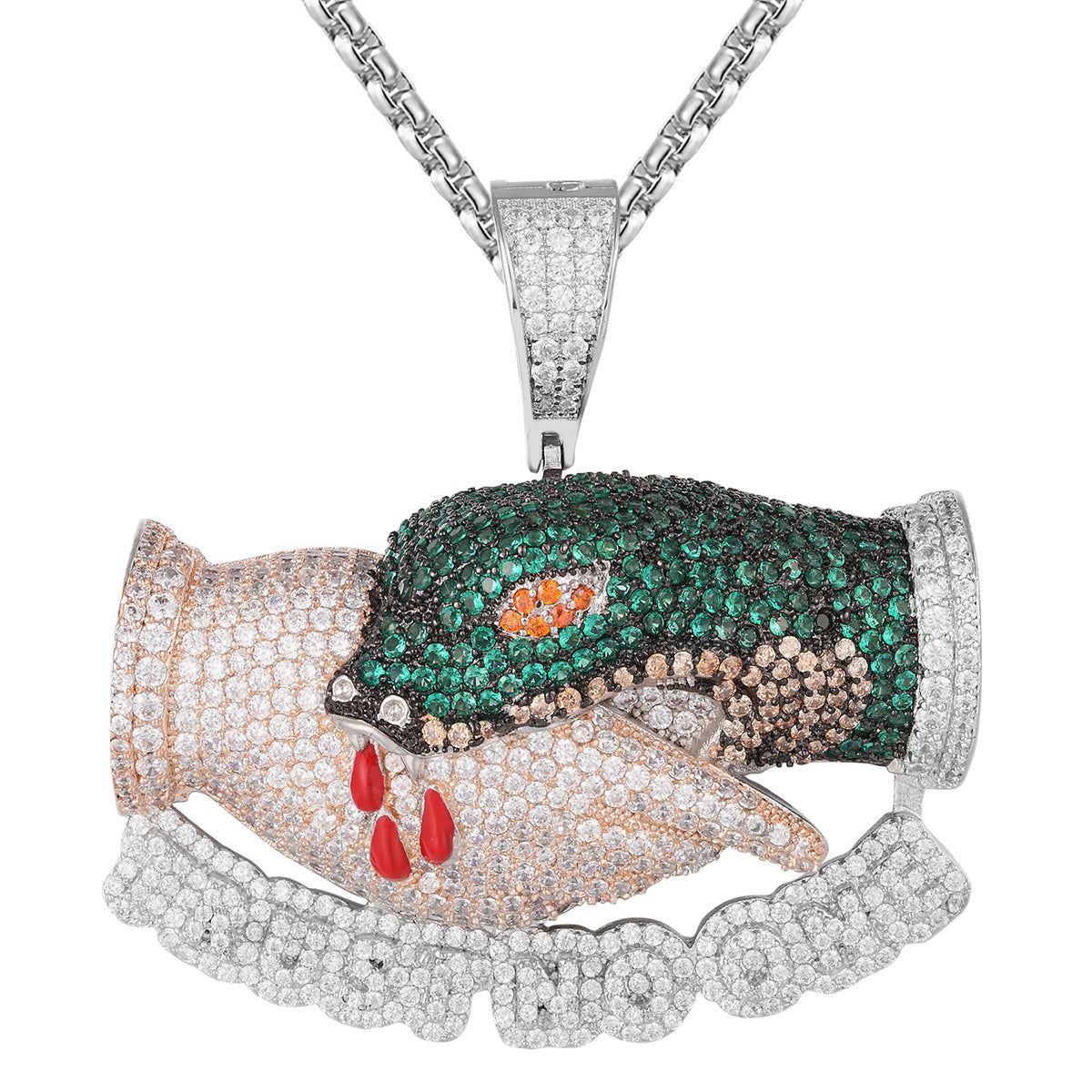 Trust No One Snake Bites Hand Bling Rapper Pendant Chain sold by Master Of Bling