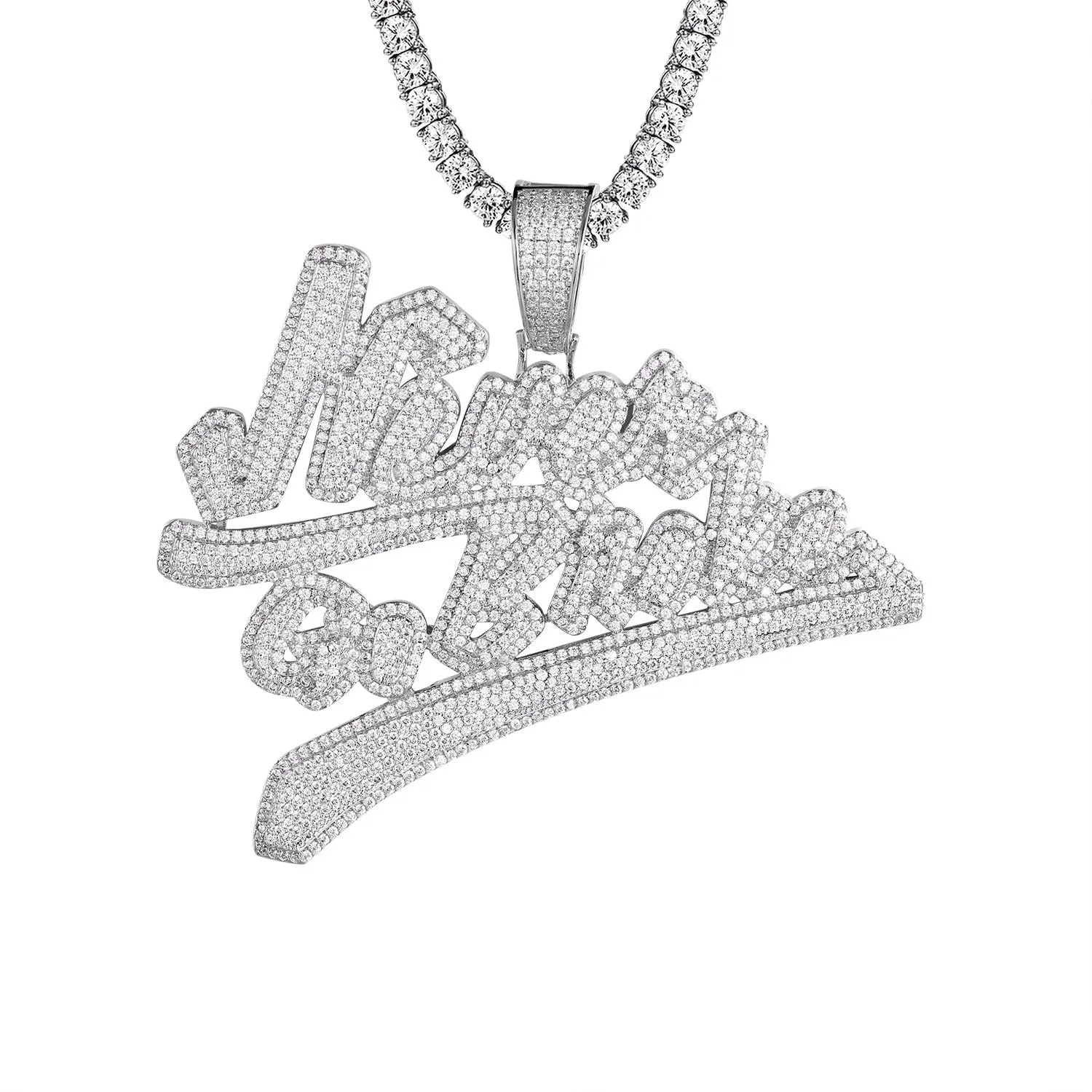 14K White Gold Tone Never Go Broke Icy Hip Hop Pendant sold by Master Of Bling product image thumbnail 2