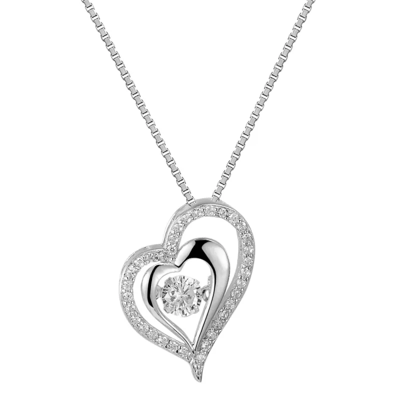 Sterling Silver Round Solitaire Open Tilted Heart Bling Elegant Charm Pendant Free Necklace sold by Master Of Bling