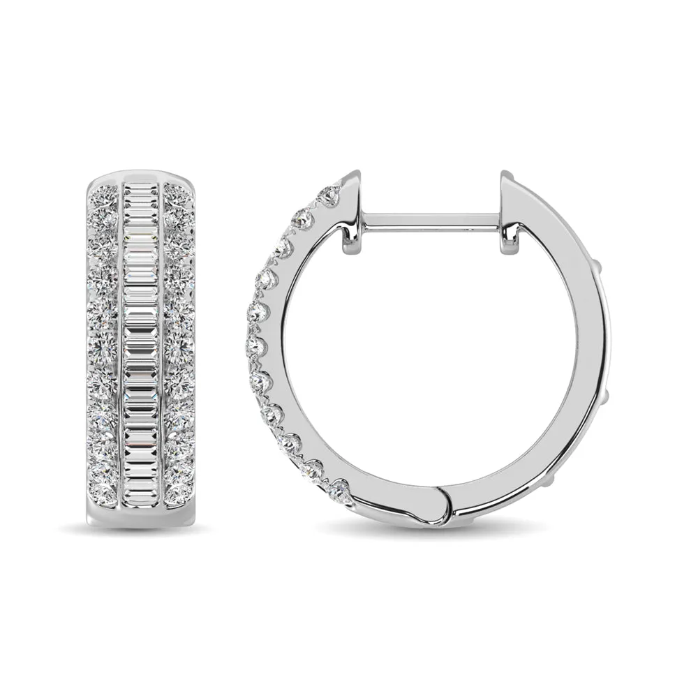 14K White Gold Round and Baguette Diamond 1/2 Ct.Tw. Hoop Earrings sold by Master Of Bling product image thumbnail 4