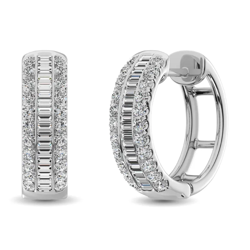 14K White Gold Round and Baguette Diamond 1/2 Ct.Tw. Hoop Earrings sold by Master Of Bling
