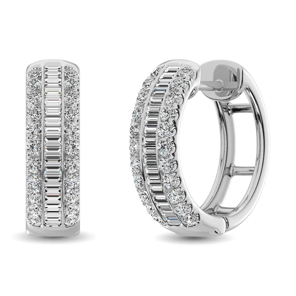 14K White Gold Round and Baguette Diamond 1/2 Ct.Tw. Hoop Earrings sold by Master Of Bling