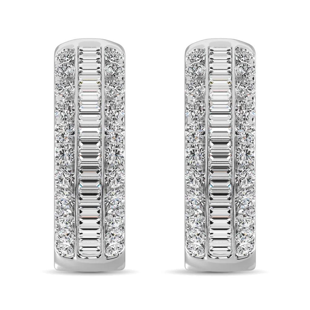 14K White Gold Round and Baguette Diamond 1/2 Ct.Tw. Hoop Earrings sold by Master Of Bling product image thumbnail 3