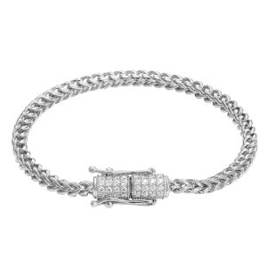 Stainless Steel 14k White Gold Finish Franco Link Bracelet Designer Bling Lock sold by Master Of Bling