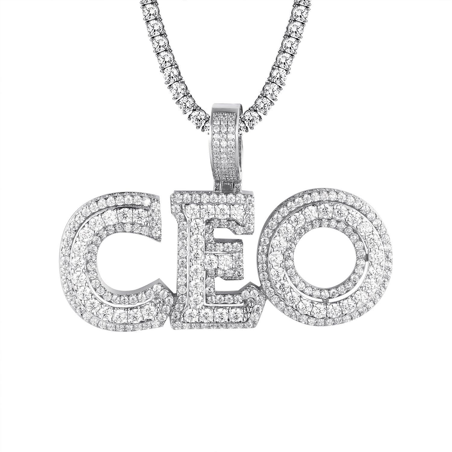 VVS Moissanite 10.34CT Silver CEO Double Layered White Tone Pendant sold by Master Of Bling product image thumbnail 2