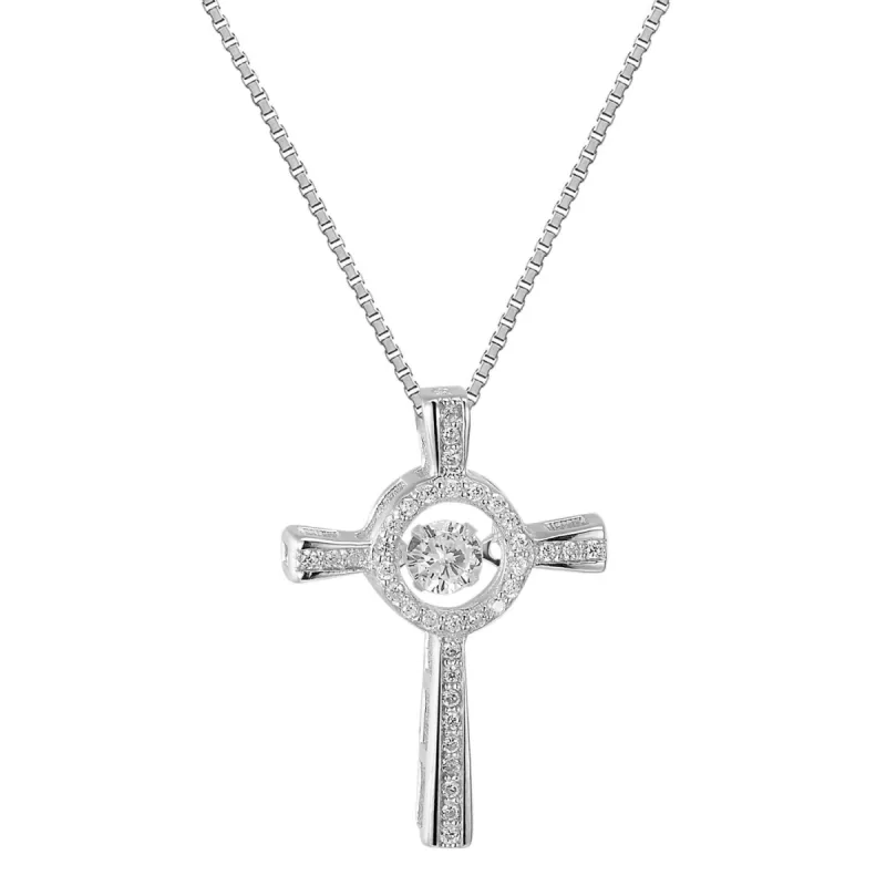 Silver Dazzling Solitaire halo Design Bling 14k White Gold Finish Cross Pendant Free Necklace sold by Master Of Bling