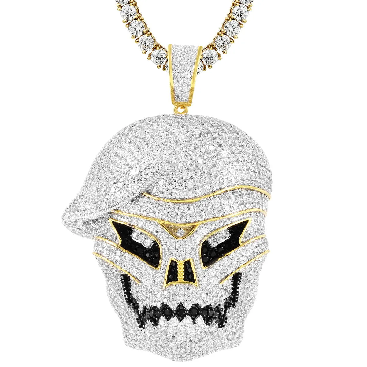 Gold Tone Skull Face Army Zombie Video Game Pendant Pirate Charm Icy sold by Master Of Bling product image thumbnail 2