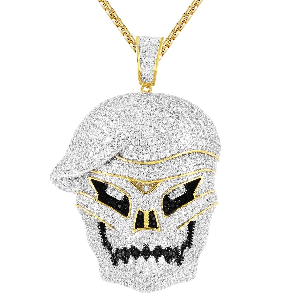 Gold Tone Skull Face Army Zombie Video Game Pendant Pirate Charm Icy sold by Master Of Bling