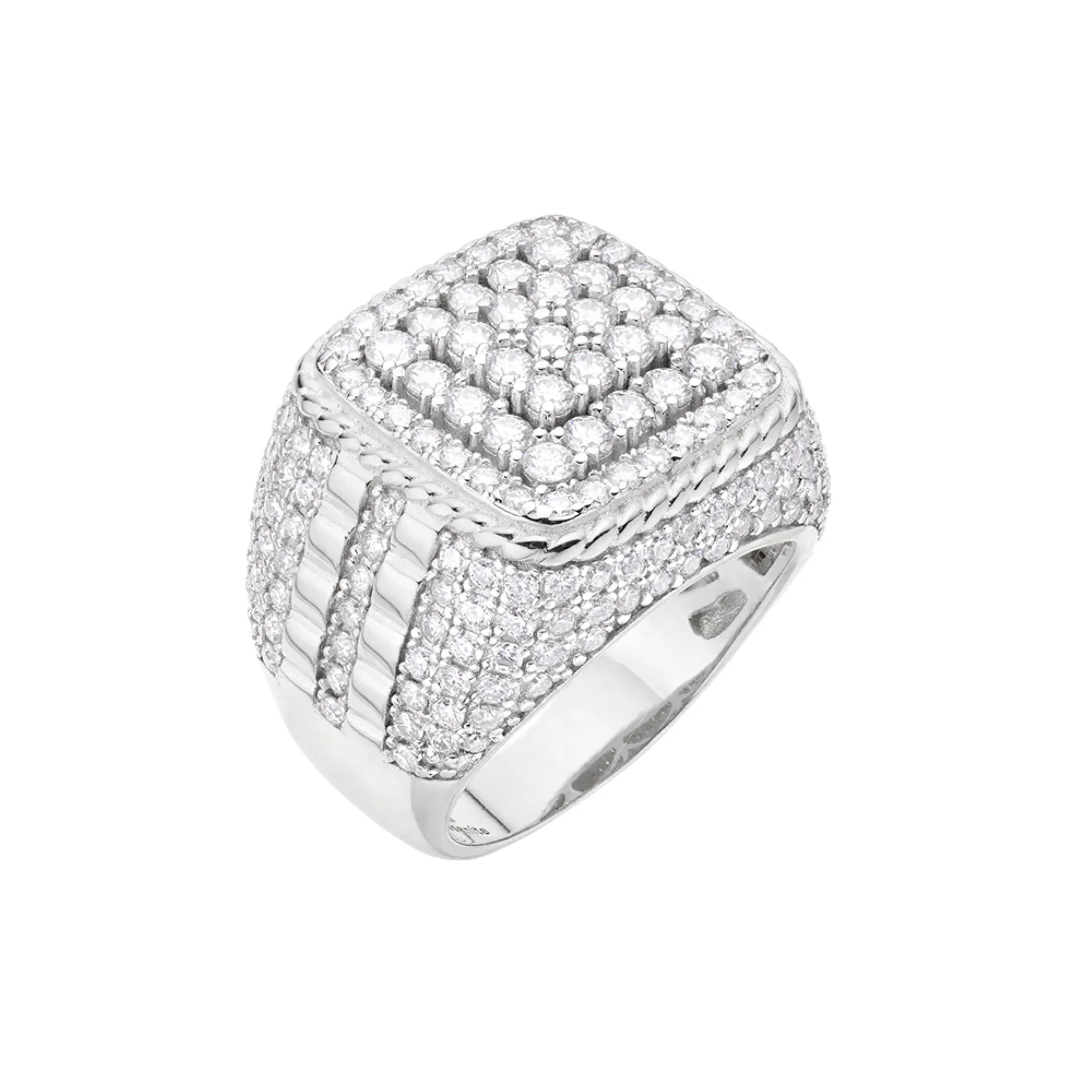 Sterling Silver Square Cluster Moissanite Diamond Mens Ring sold by Master Of Bling