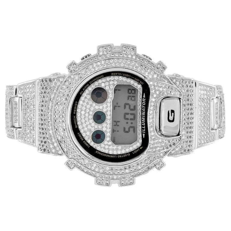 Fully Iced Moissanite Diamond Bezel Band Casio Gshock DW6900 Watch sold by Master Of Bling