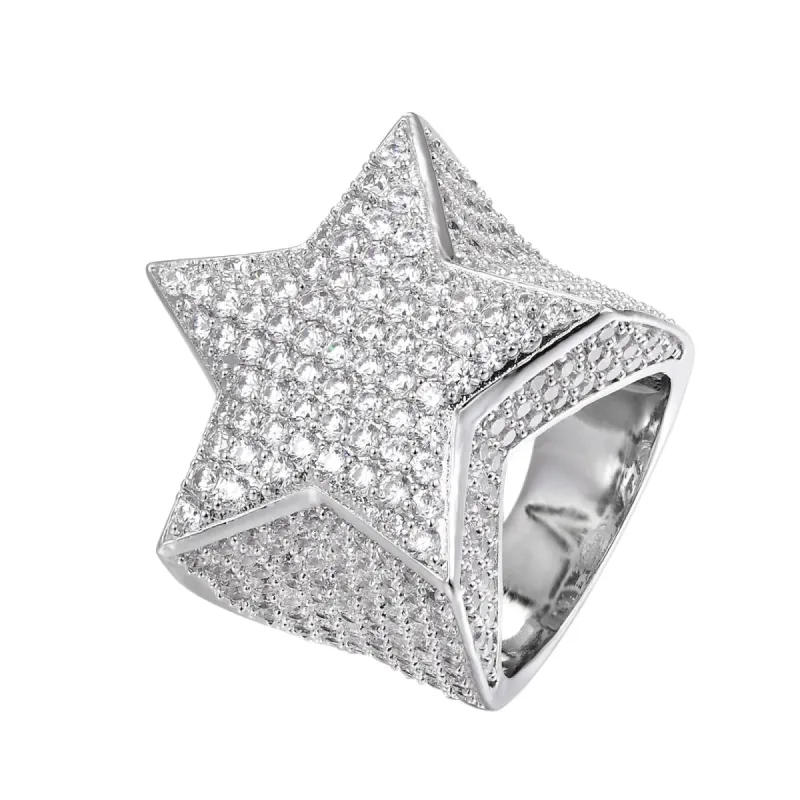 925 Silver Star Shape Ring Men Iced Designer Size 7-8-9 sold by Master Of Bling