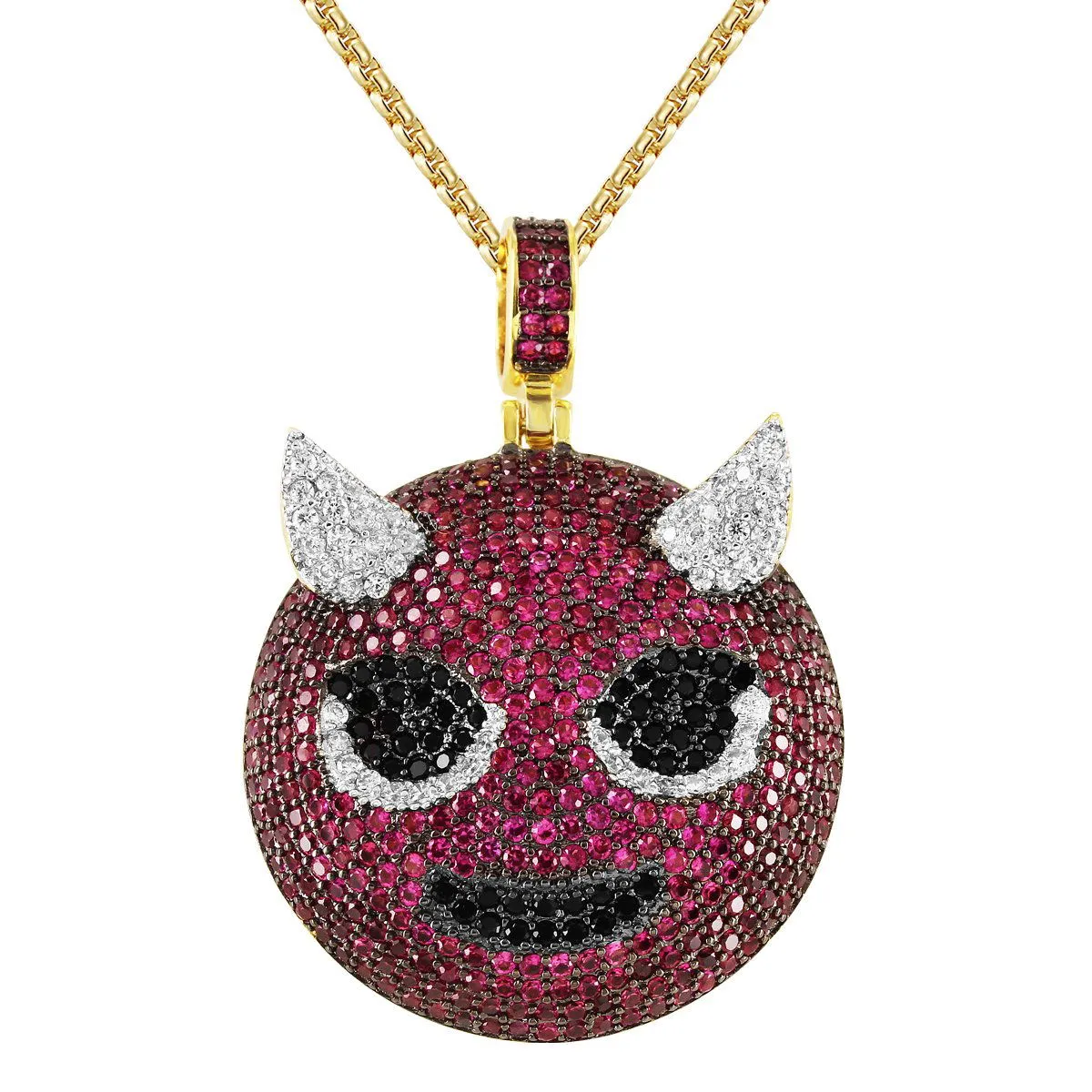 Custom Angry Devil Circle Emoji Pendant Chain sold by Master Of Bling