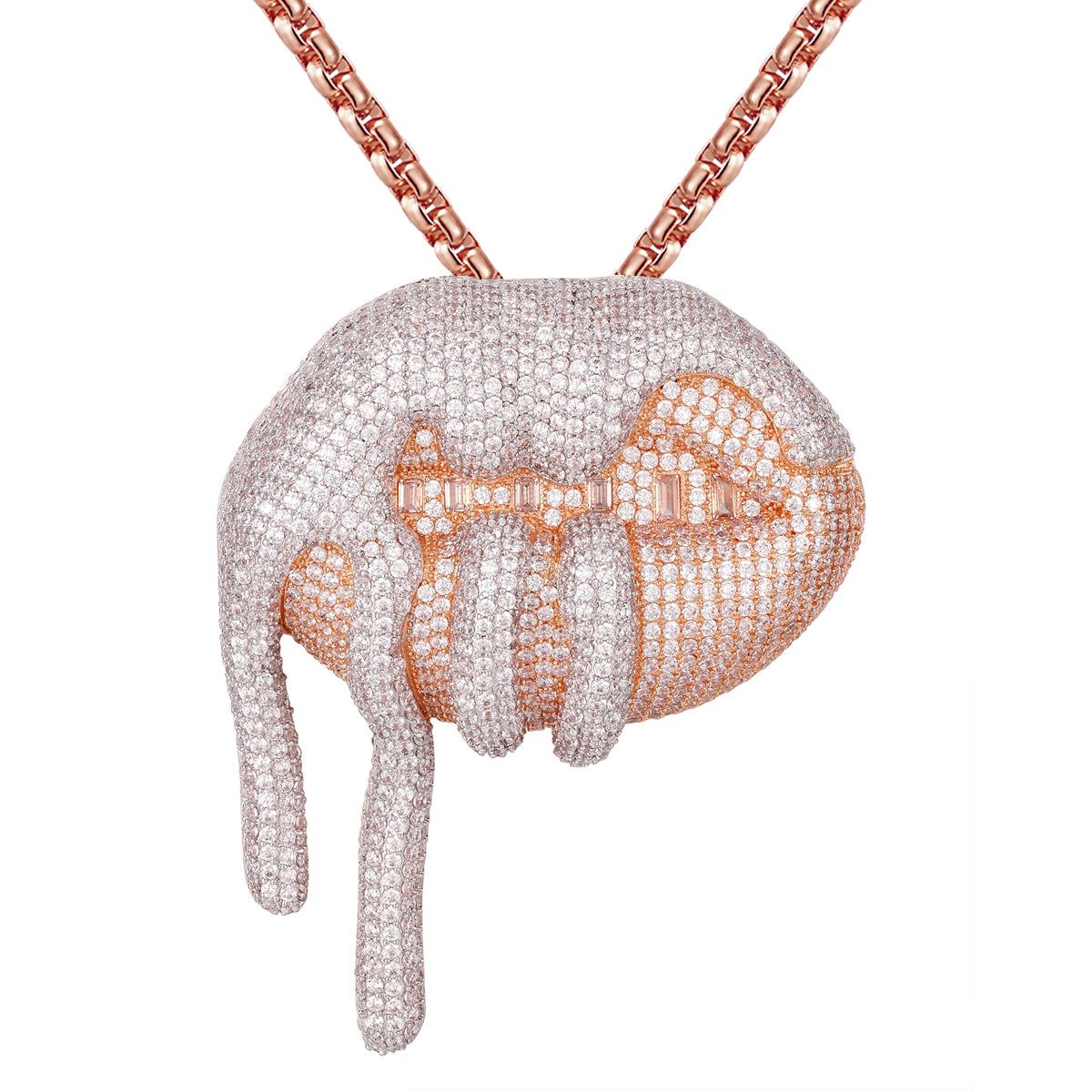 Dripping drooling Lips Icy Micro Pave Rose Gold Pendant sold by Master Of Bling