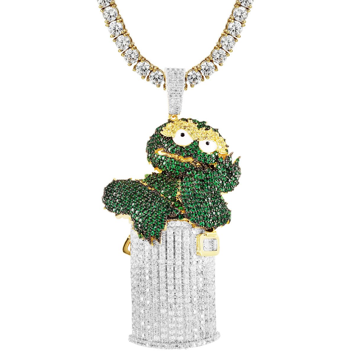 Mens Green Cartoon Character Trash Bin Bling Rapper Pendant sold by Master Of Bling product image thumbnail 4
