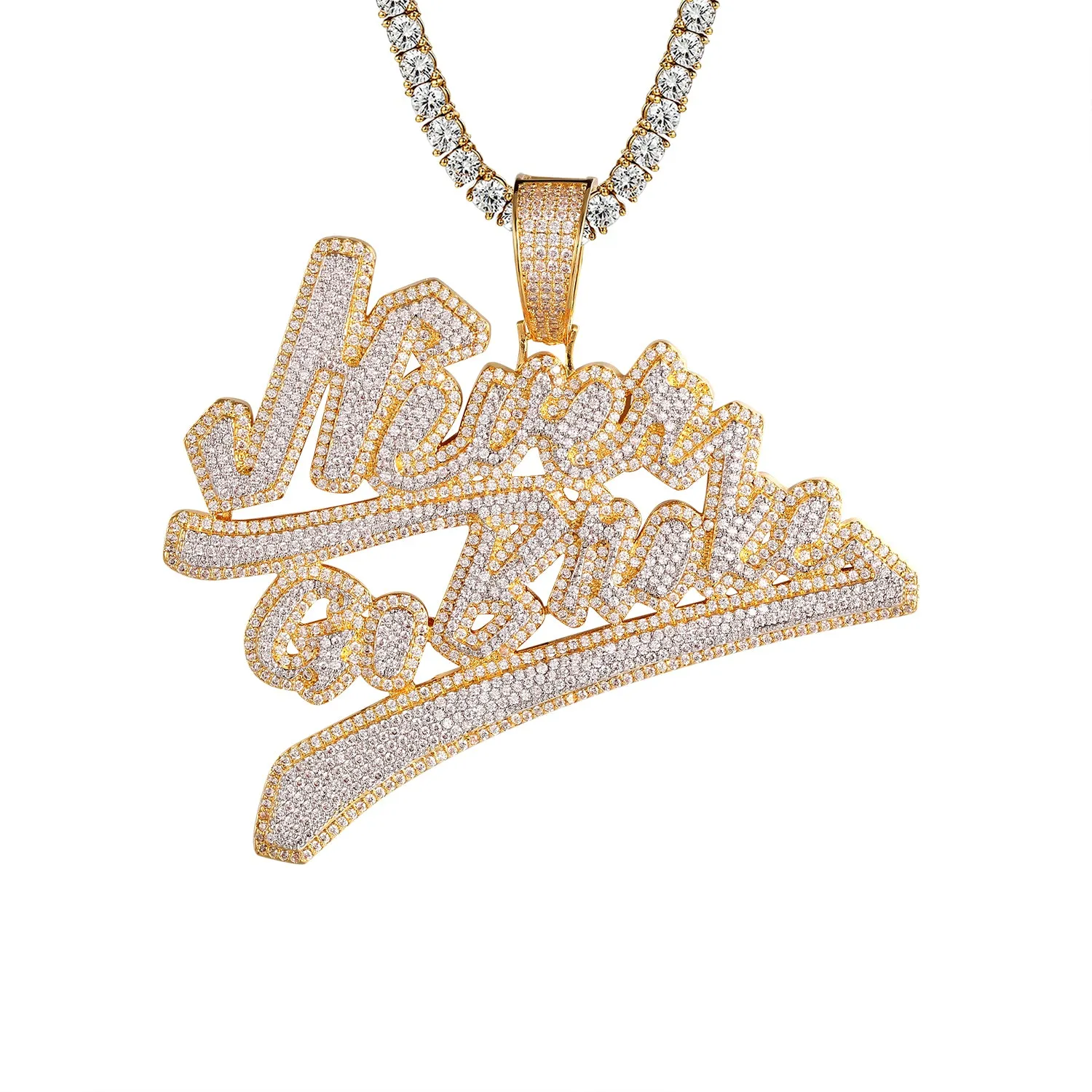 Silver Never Go Broke Double Layer Icy Rich Custom Pendant sold by Master Of Bling product image thumbnail 2