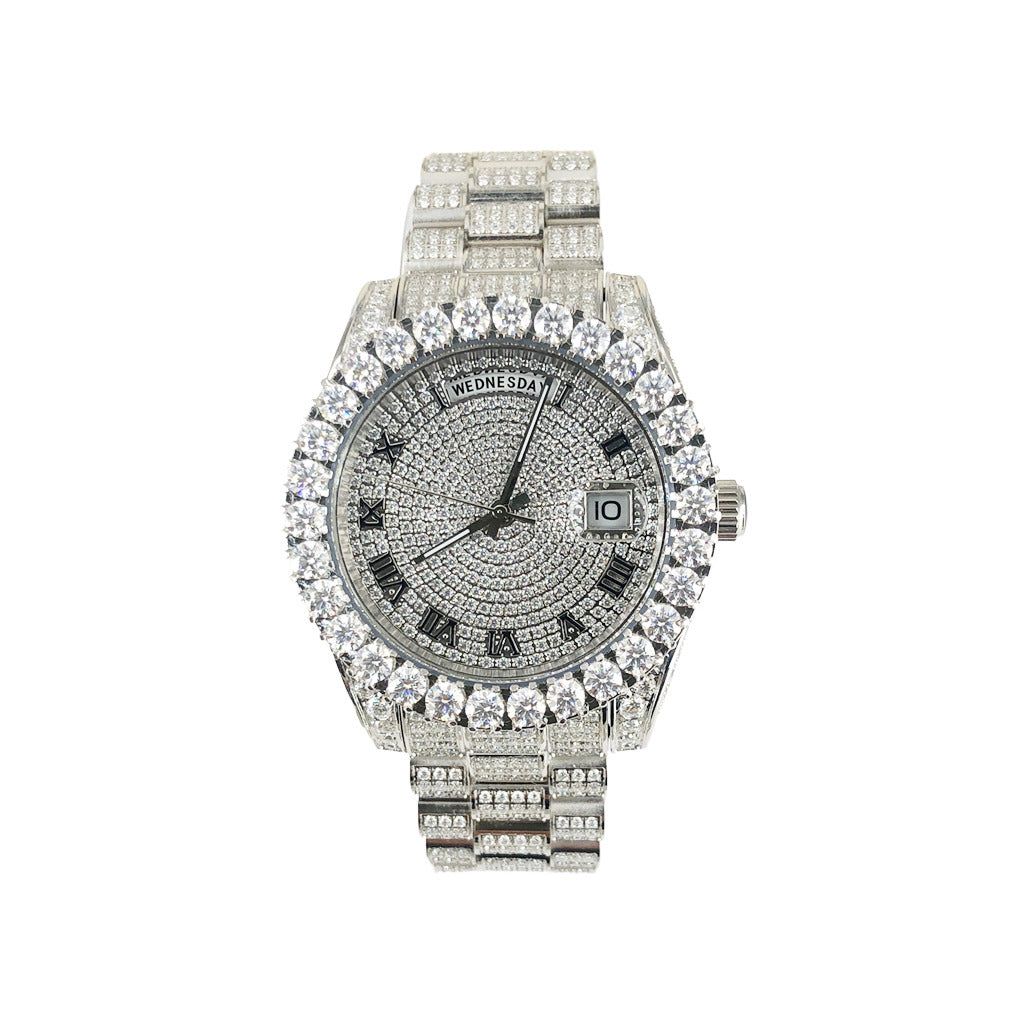 Stainless Steel 40mm Moissanite White Tone Luxury Watch sold by Master Of Bling