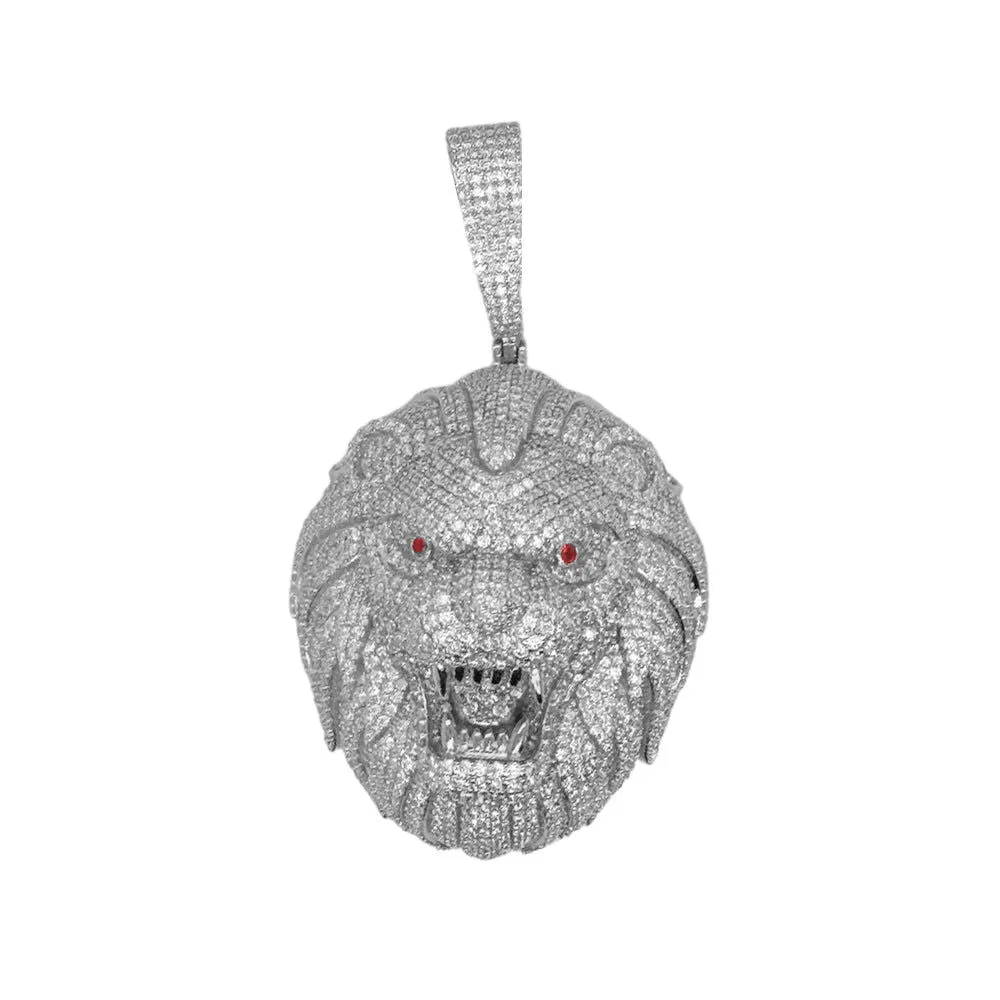 Moissanite Lion Face Pendant 925 Sterling Silver Beast Custom Charm Men sold by Master Of Bling