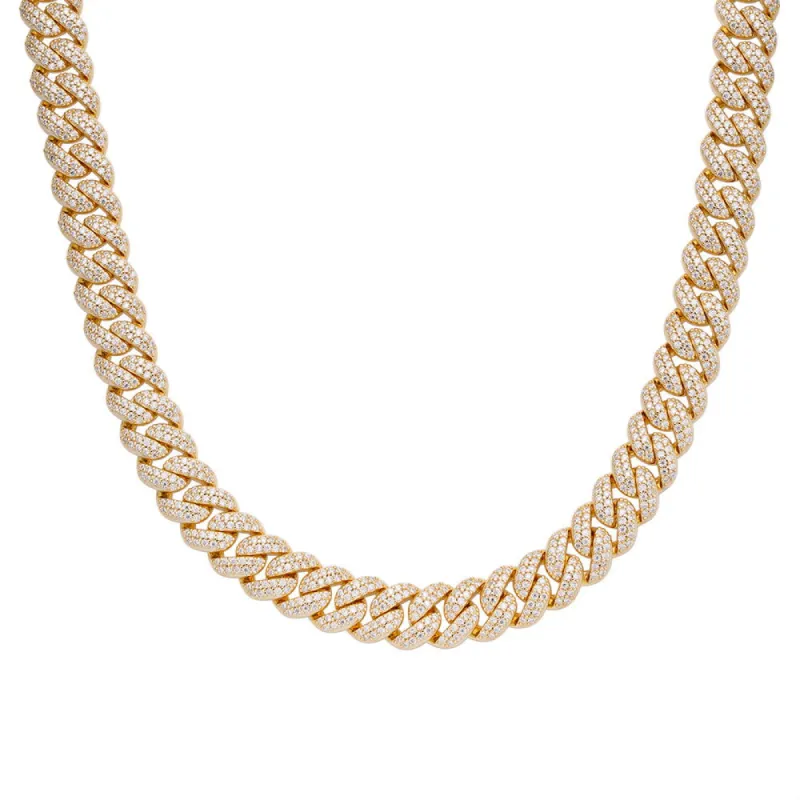 925 Silver Moissanite 12mm 22 Inch Cuban Mens Yellow Tone Necklace sold by Master Of Bling