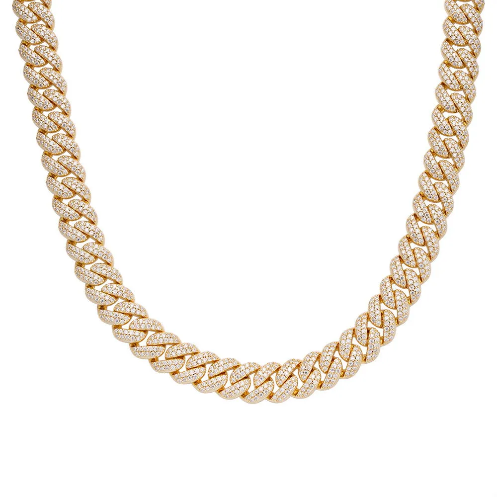 925 Silver Moissanite 12mm 22 Inch Cuban Mens Yellow Tone Necklace sold by Master Of Bling