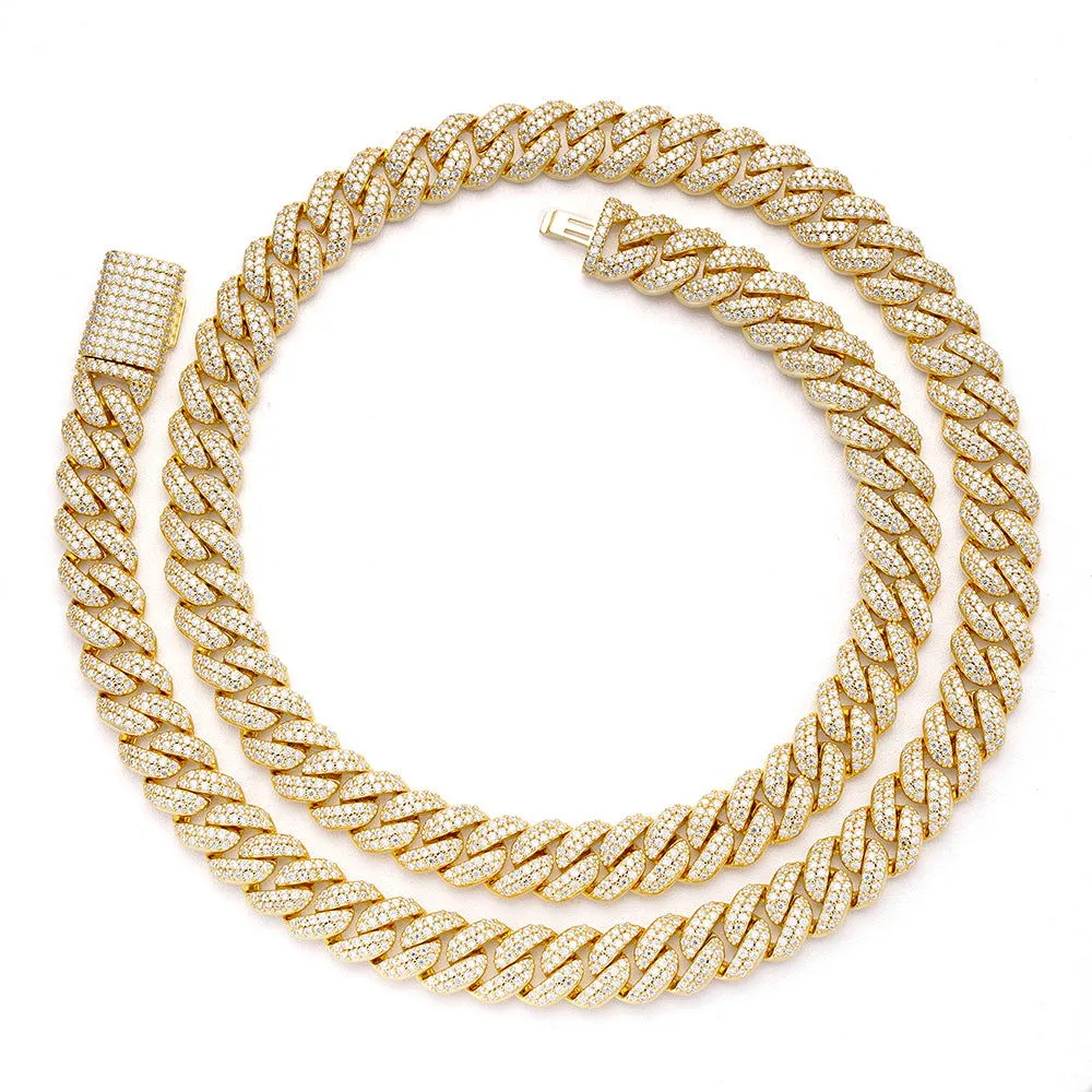 925 Silver Moissanite 12mm 22 Inch Cuban Mens Yellow Tone Necklace sold by Master Of Bling product image thumbnail 2