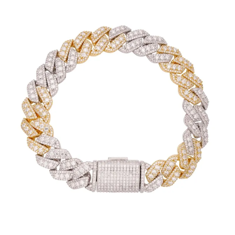 Moissanite Miami Cuban Link Bracelet 12mm 2 Tone Icy .925 Sterling Silver sold by Master Of Bling