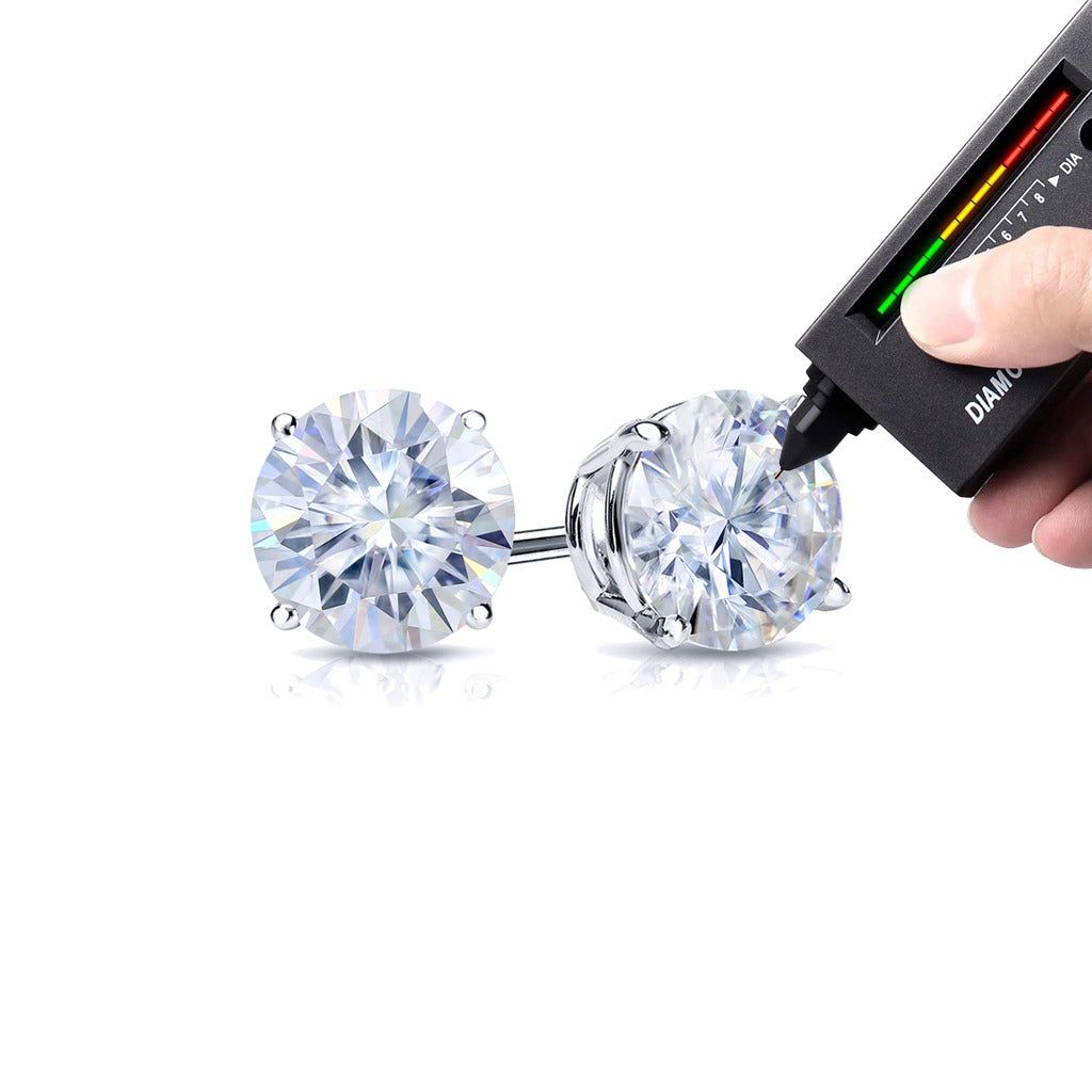 5mm Sterling Silver VVS Moissanite 1.0ct Diamond Stud Earrings White Gold sold by Master Of Bling