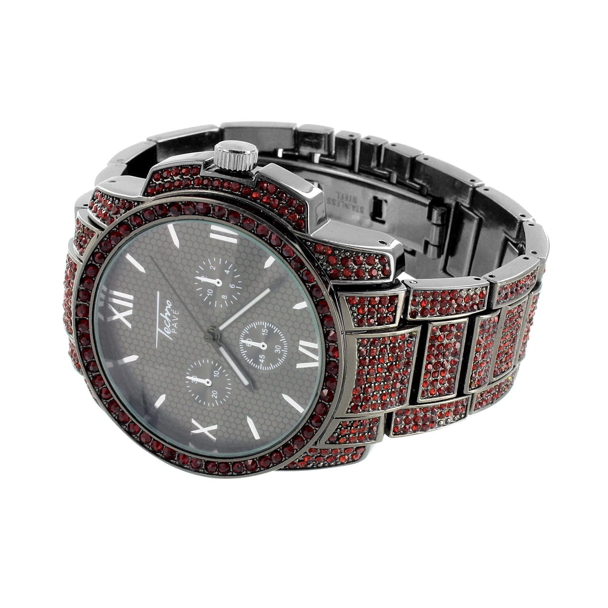 Mens Black Dial Watch Red Simulated Diamonds Jojino Jojo Roman Display sold by Master Of Bling product image thumbnail 2