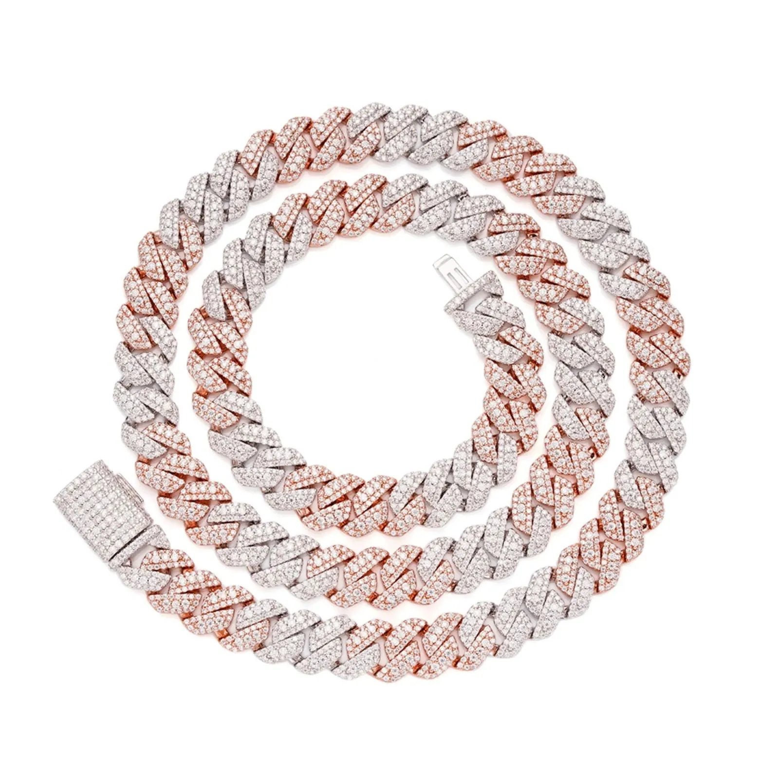 Moissanite Cuban Chain 10mm 2 Tone Rose 925 Silver sold by Master Of Bling product image thumbnail 2