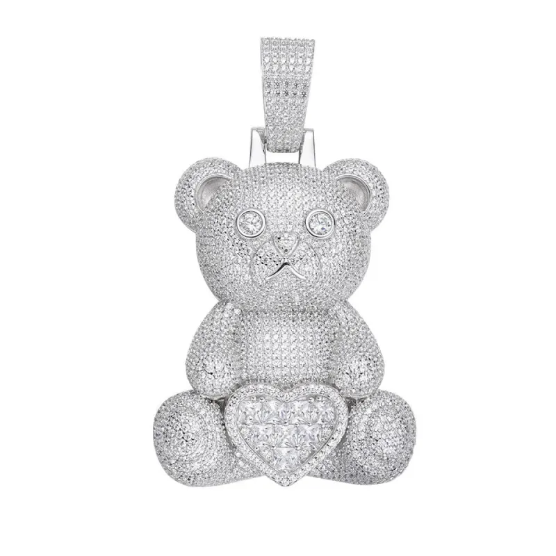 MOISSANITE Heart Teddy Pendant 14k White Gold 925 Silver sold by Master Of Bling