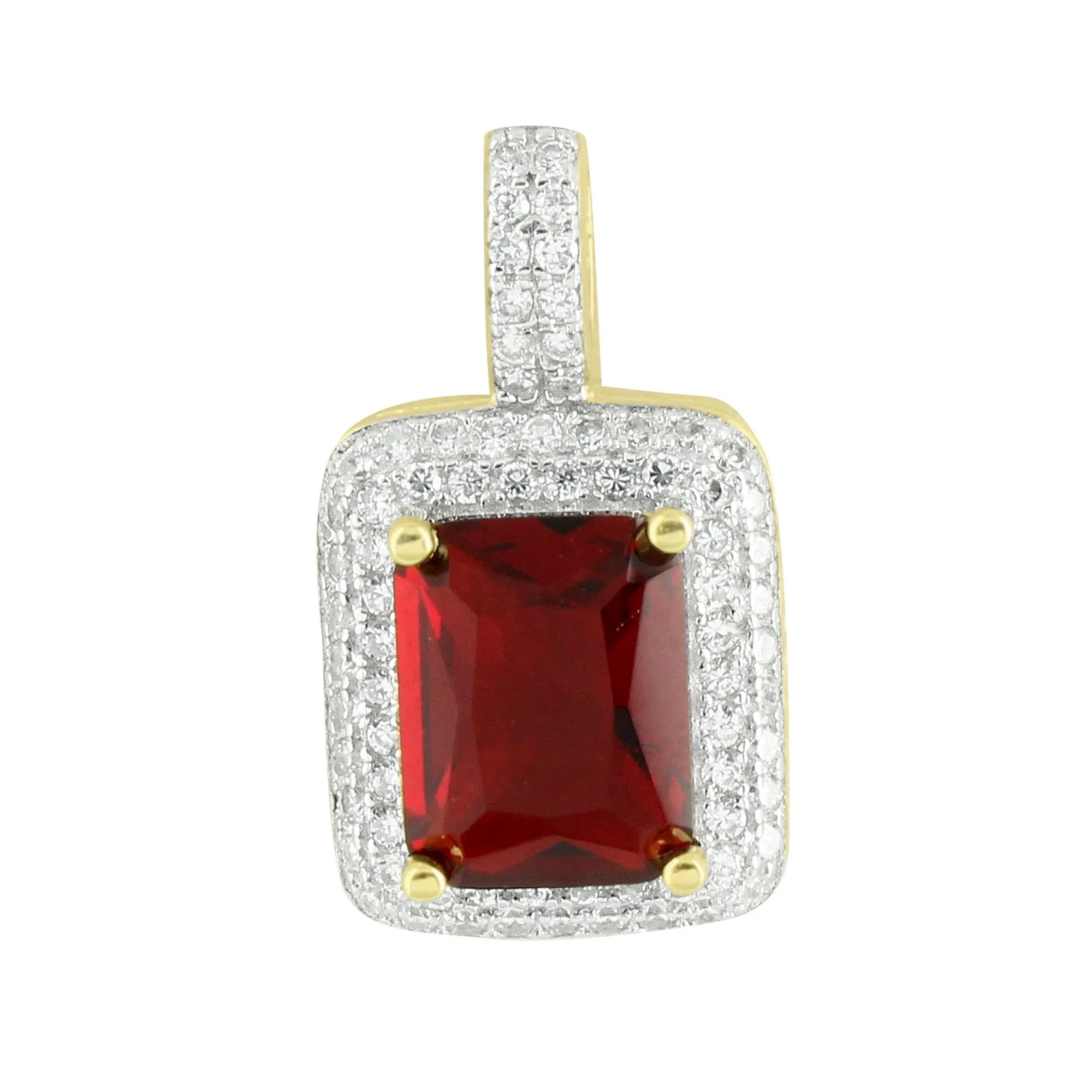 Sale Garnet Ruby Solitaire Bling Pendant 14K Gold Over Sterling Silver sold by Master Of Bling