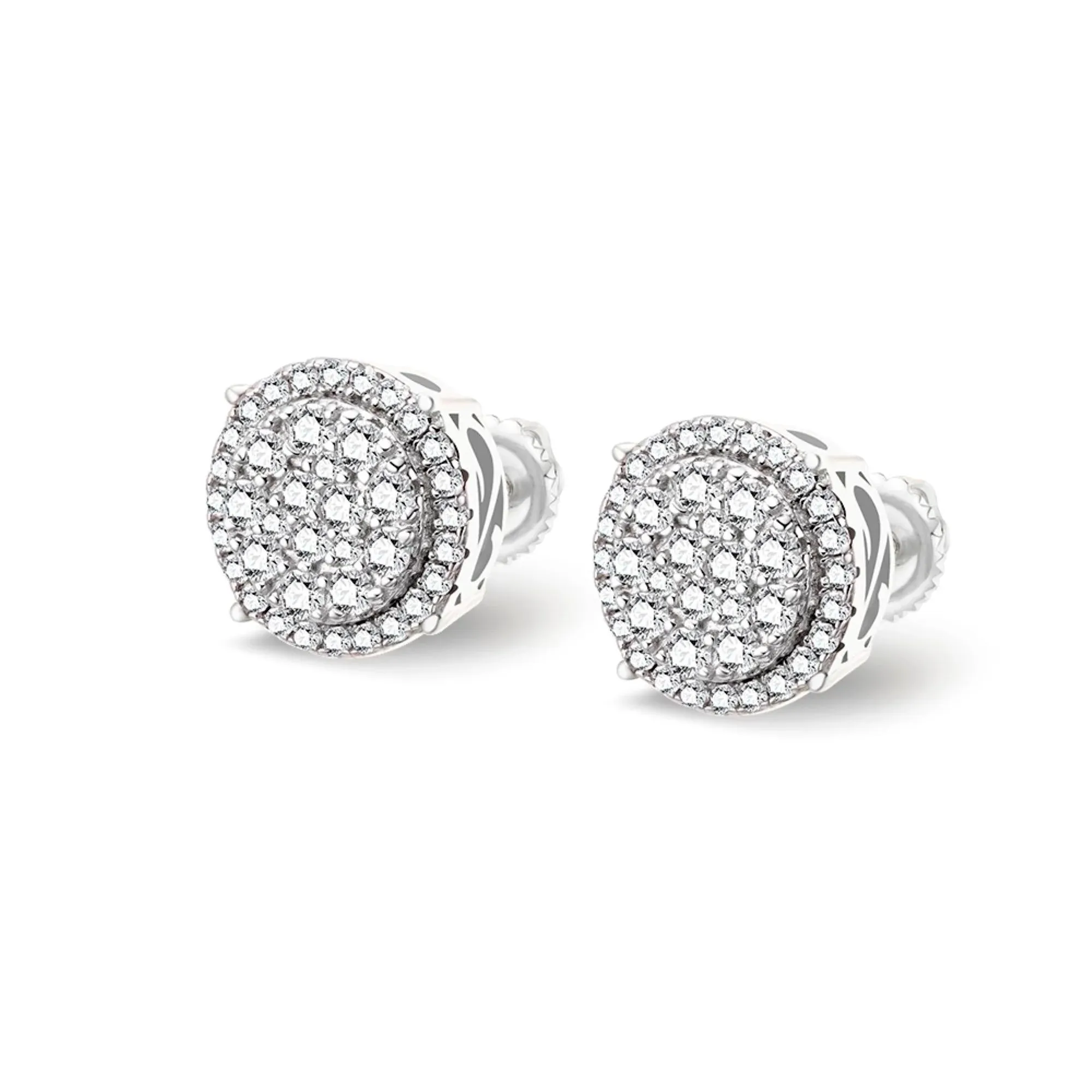 Round Earrings Sterling Silver White Tone Moissanite Diamond sold by Master Of Bling