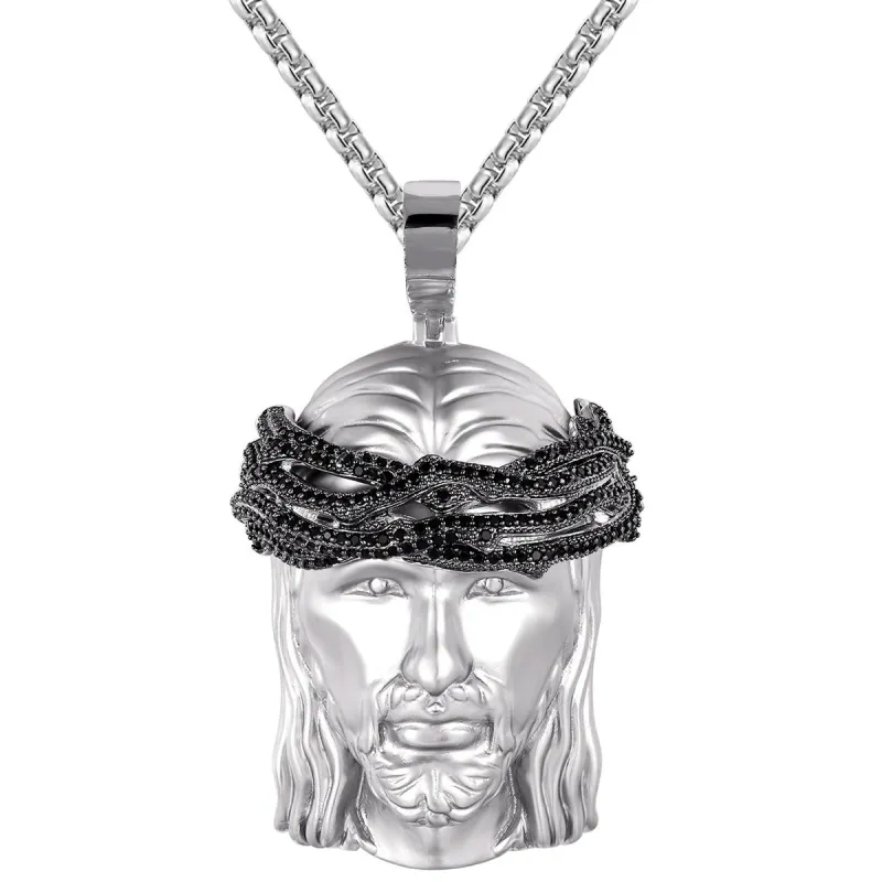 925 Silver Holy Jesus Matte Black Icy Crown Catholic God Pendant sold by Master Of Bling