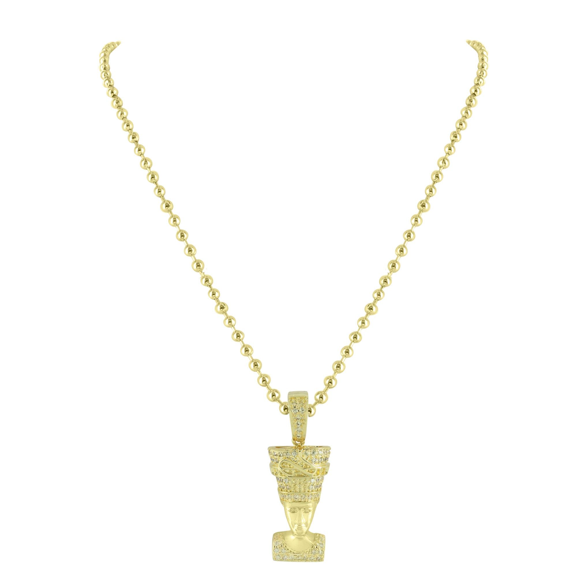 Nefertiti Pendant Moon Necklace Free 14K Yellow Gold Finish sold by Master Of Bling product image thumbnail 2
