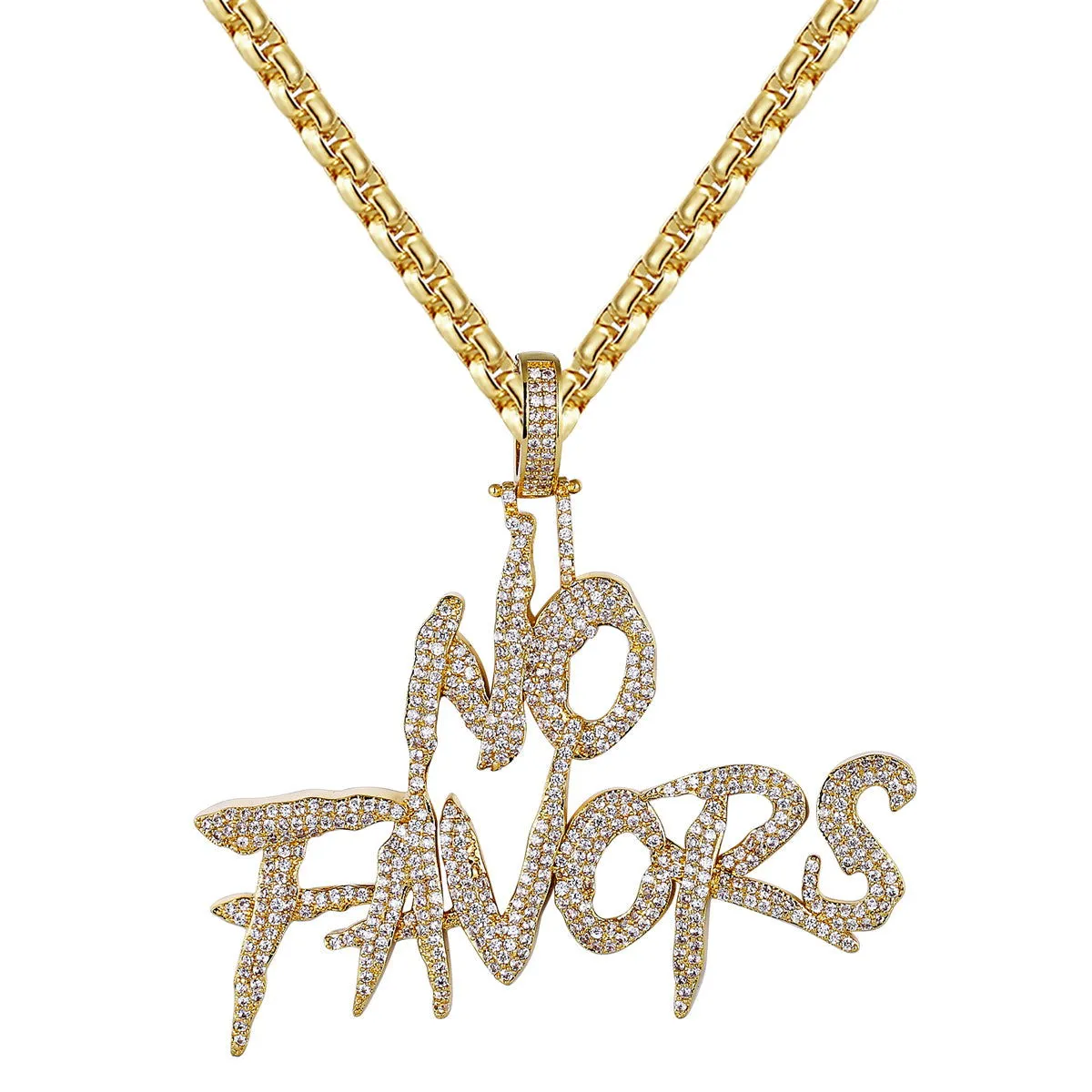 14k Gold Finish Solitaire No Favors Rapper Custom Pendant sold by Master Of Bling