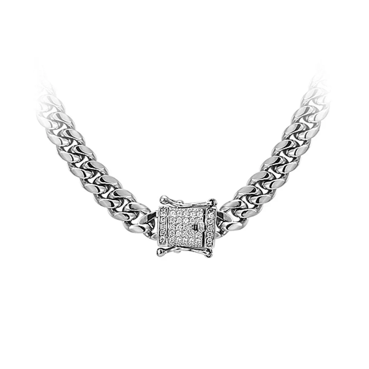 Men's Stainless Steel 8mm Miami Cuban Chain 30" Designer 14k White Gold finish Lock sold by Master Of Bling product image thumbnail 2