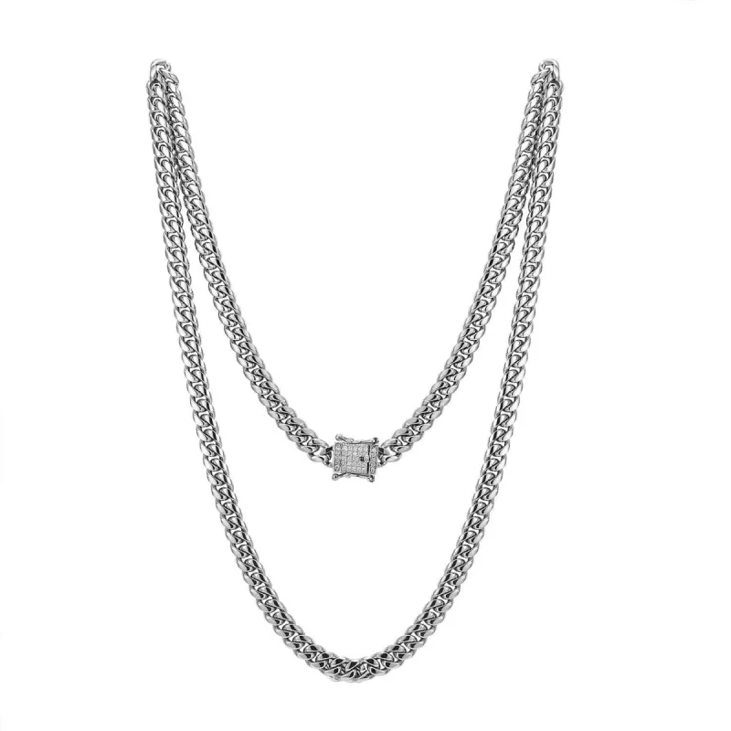 Men's Stainless Steel 8mm Miami Cuban Chain 30" Designer 14k White Gold finish  Lock sold by Master Of Bling