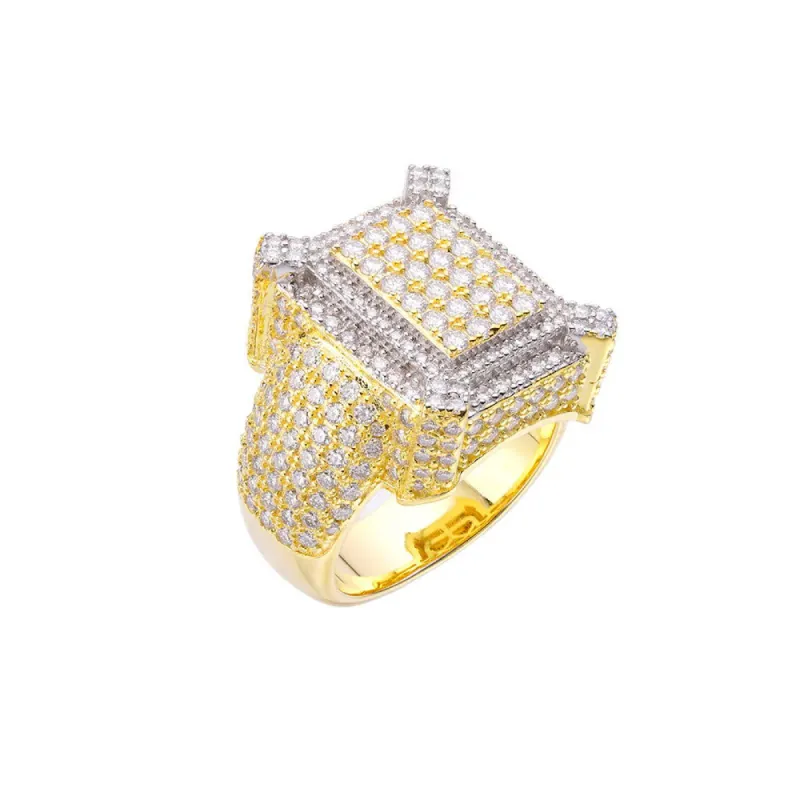 Moissanite Square Ring Men 925 Silver 14k Gold Finish Custom Hip Hop sold by Master Of Bling
