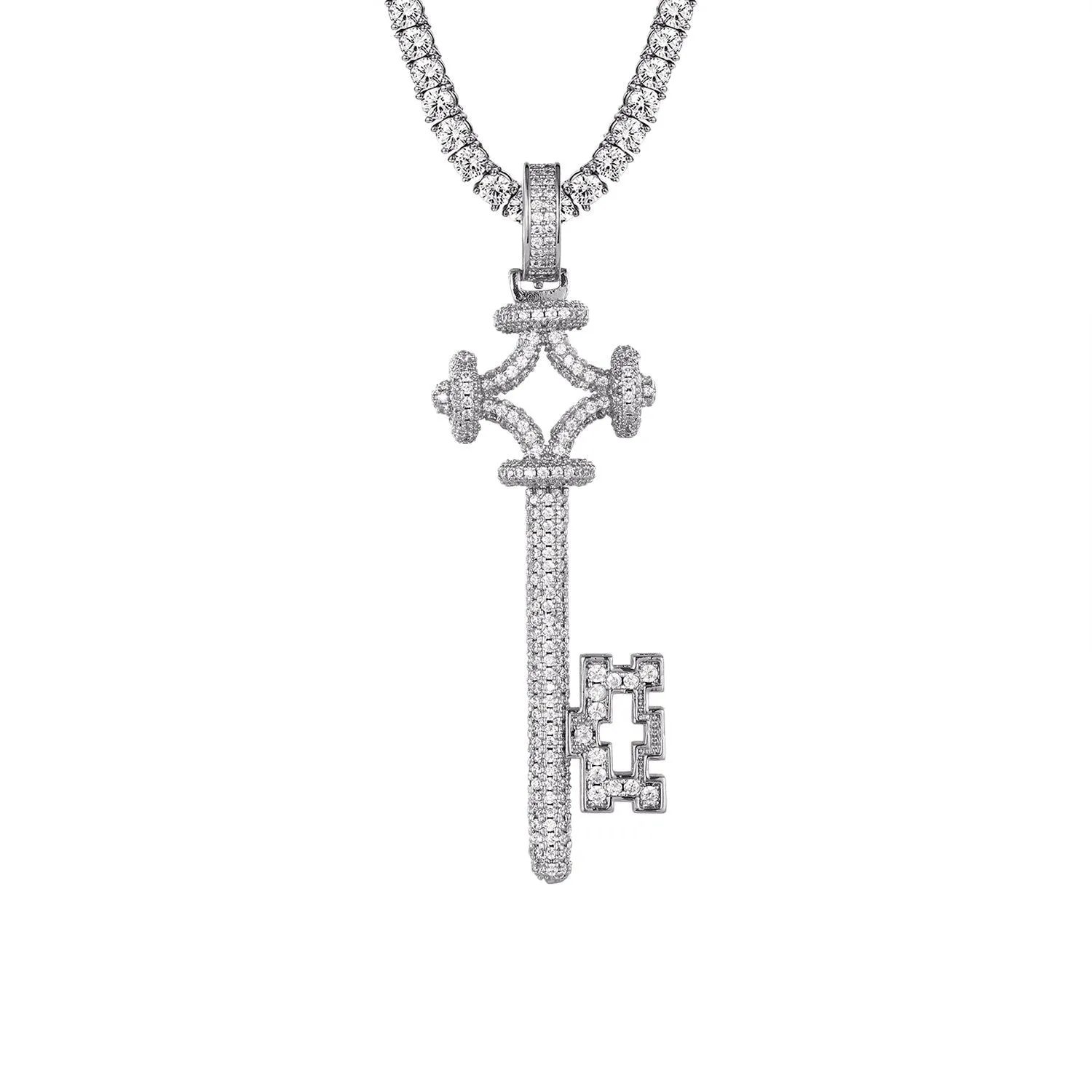 14K White Gold Tone Key Designer Icy Custom Hip Hop Pendant sold by Master Of Bling product image thumbnail 2