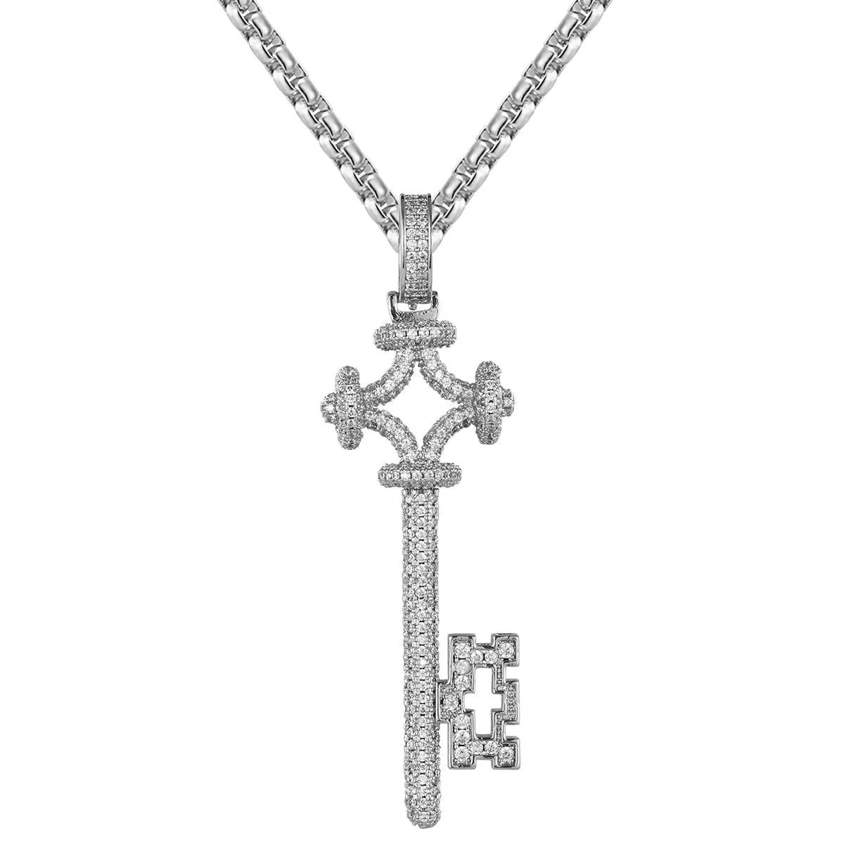 14K White Gold Tone Key Designer Icy Custom Hip Hop Pendant sold by Master Of Bling