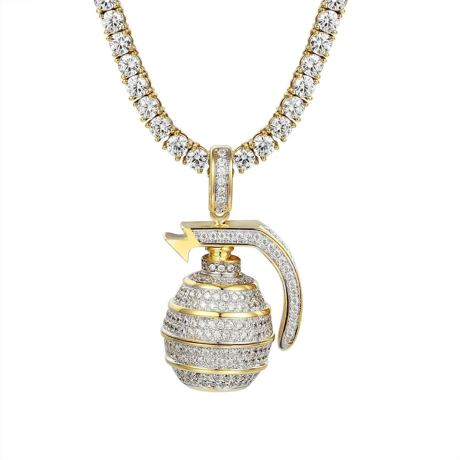 Men's out Hand Grenade Bomb Pendant Necklace sold by Master Of Bling product image thumbnail 2