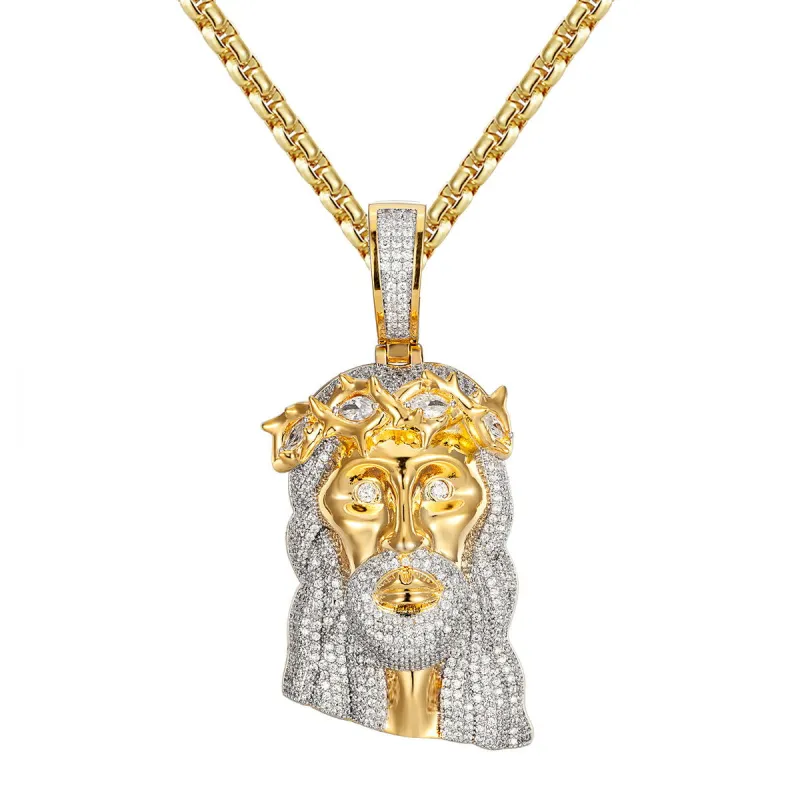 Mens Holy Jesus Christ Face Marquise Crown Icy Pendant sold by Master Of Bling