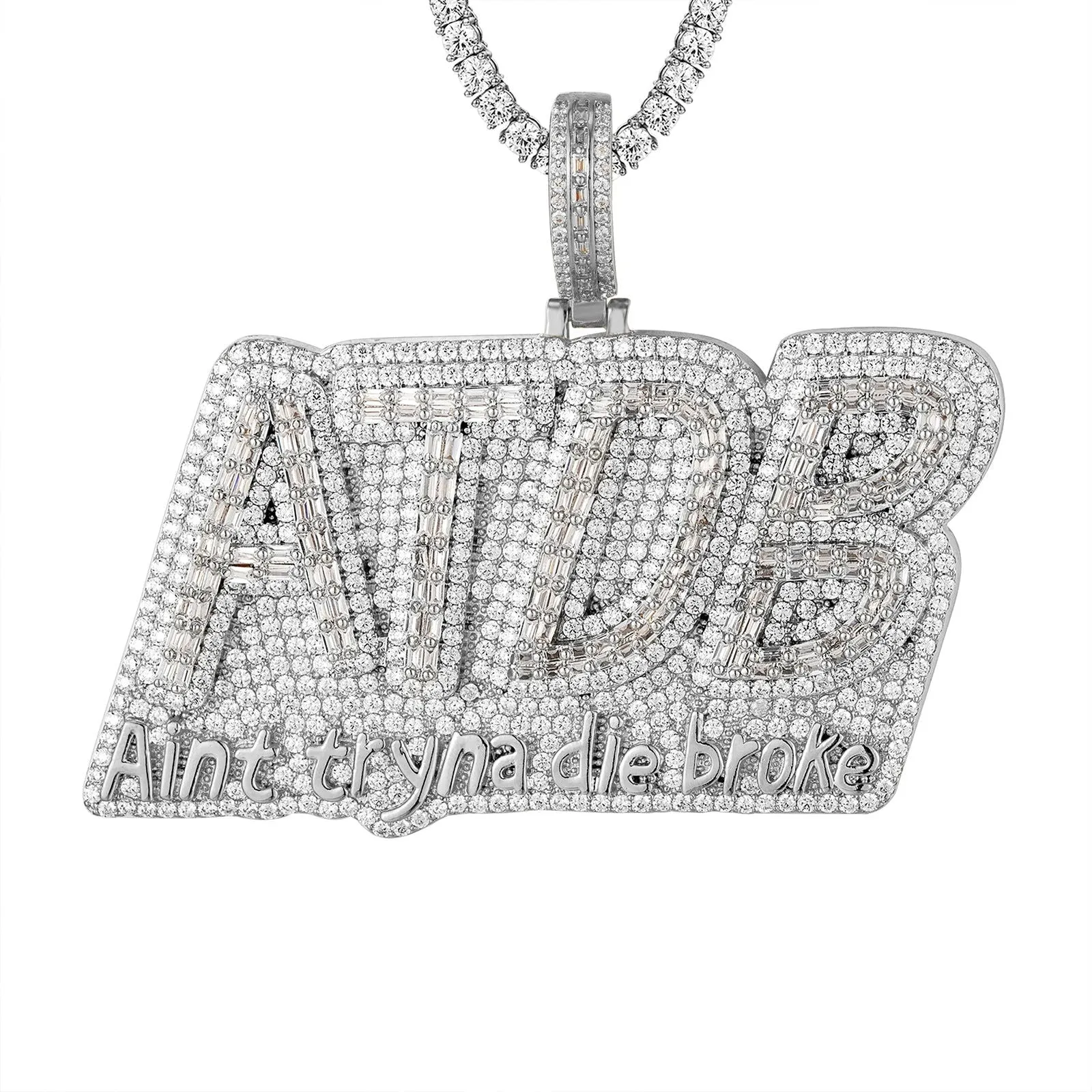 14K White Gold Tone ATDB Aint Tryna Die Broke Custom Pendant sold by Master Of Bling product image thumbnail 2