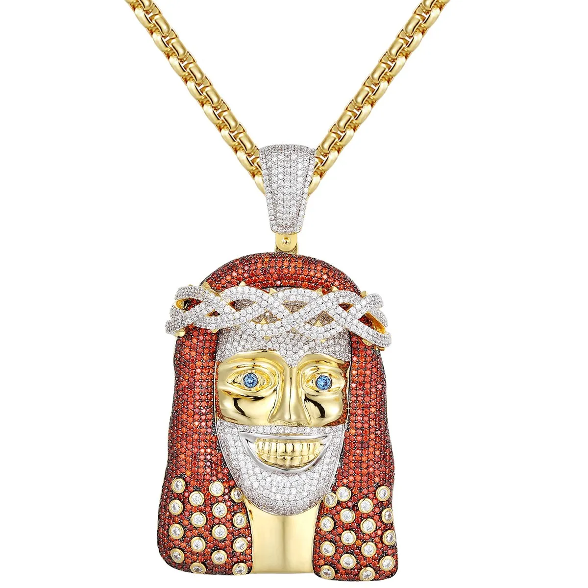 Red 14k Gold Finish Religious Jesus Face Pendant sold by Master Of Bling