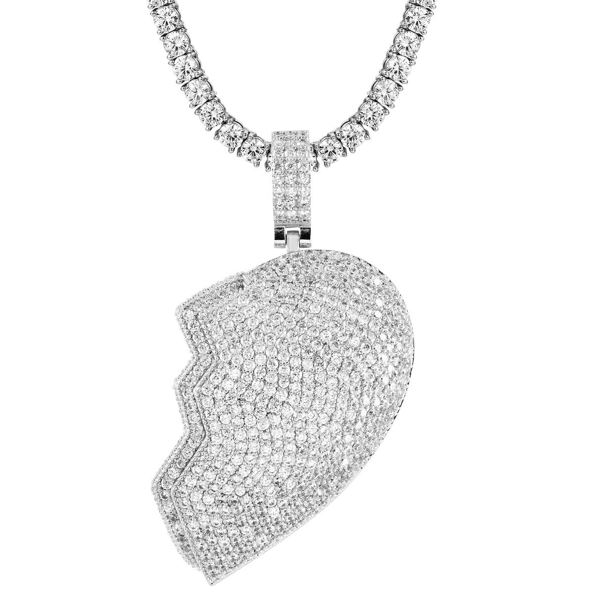 Mens Broken Love Heart 14k White Finish Hip Hop Pendant Chain sold by Master Of Bling product image thumbnail 4