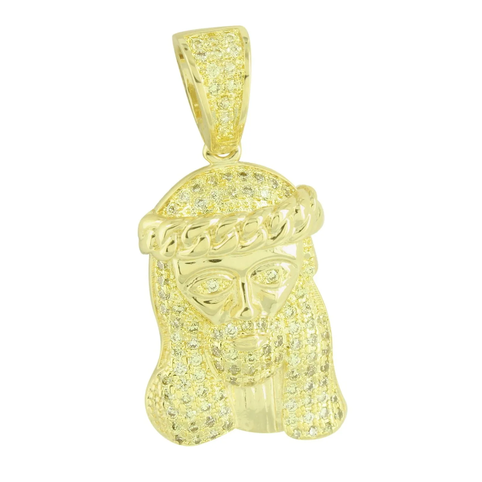 Miami Cuban Jesus Pendant Canary 14K Gold Finish sold by Master Of Bling