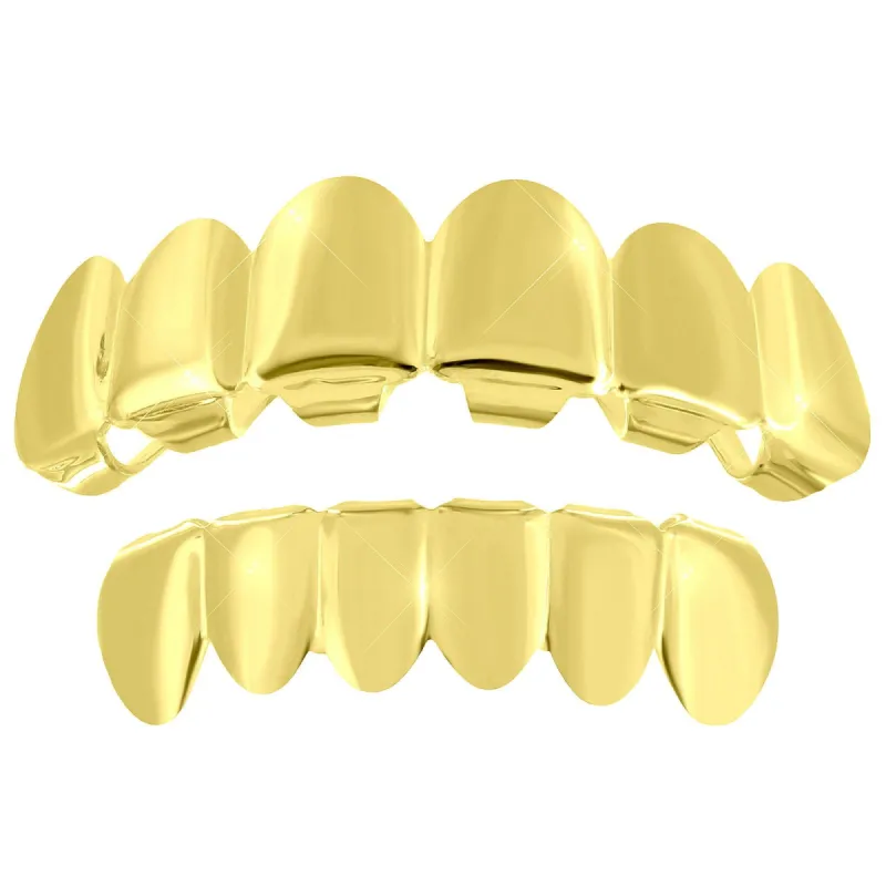 6 Teeth Grillz Top Bottom Set Yellow Finish Plain Custom sold by Master Of Bling