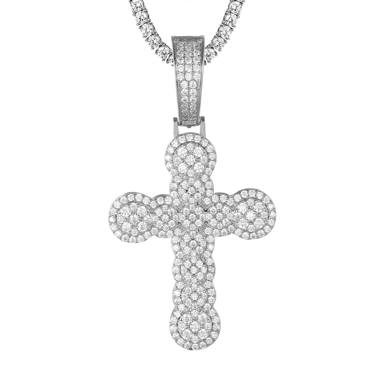 14K White Gold Tone Cross Religious Icy Custom Men's Hip Hop Pendant sold by Master Of Bling product image thumbnail 2