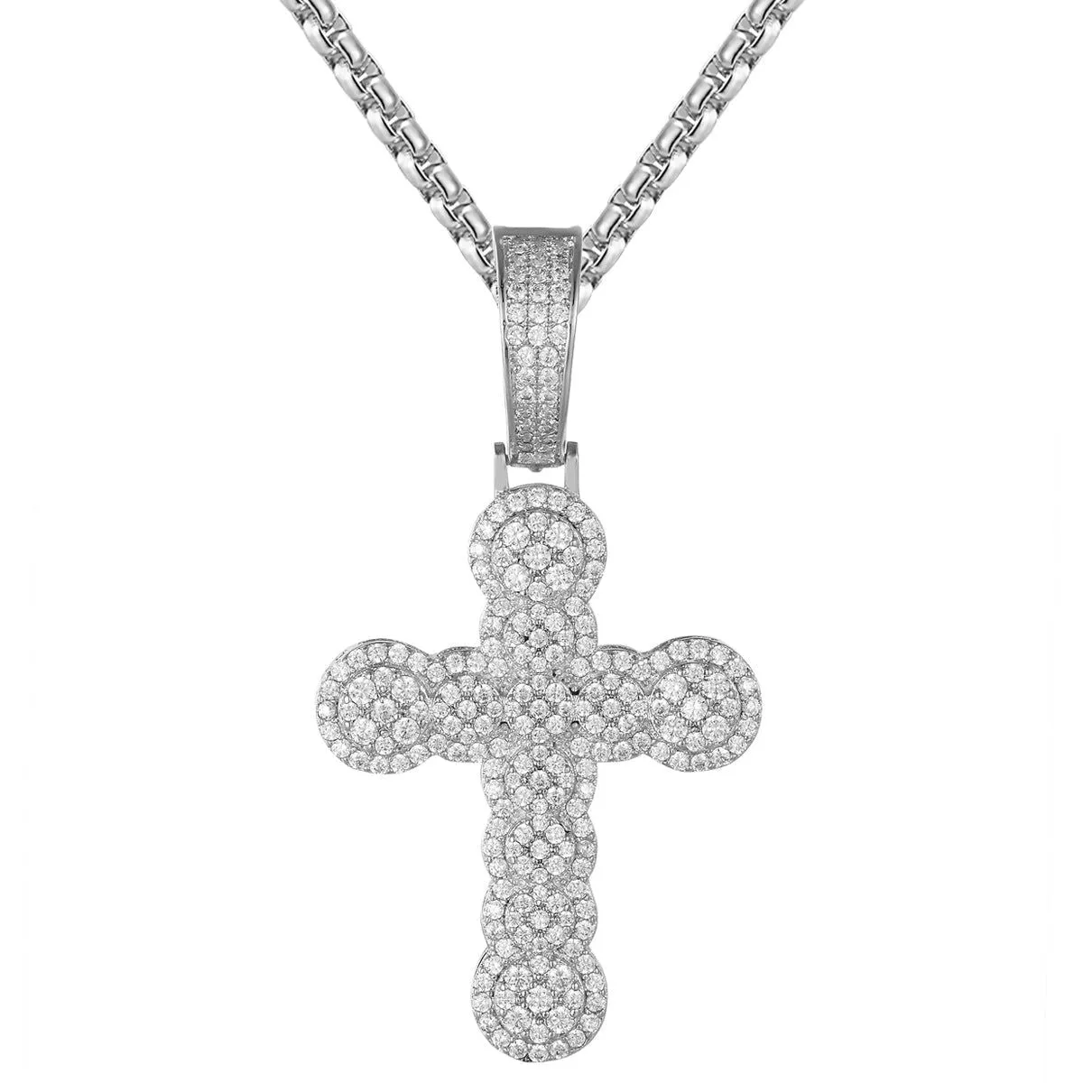 14K White Gold Tone Cross Religious Icy Custom Men's Hip Hop Pendant sold by Master Of Bling
