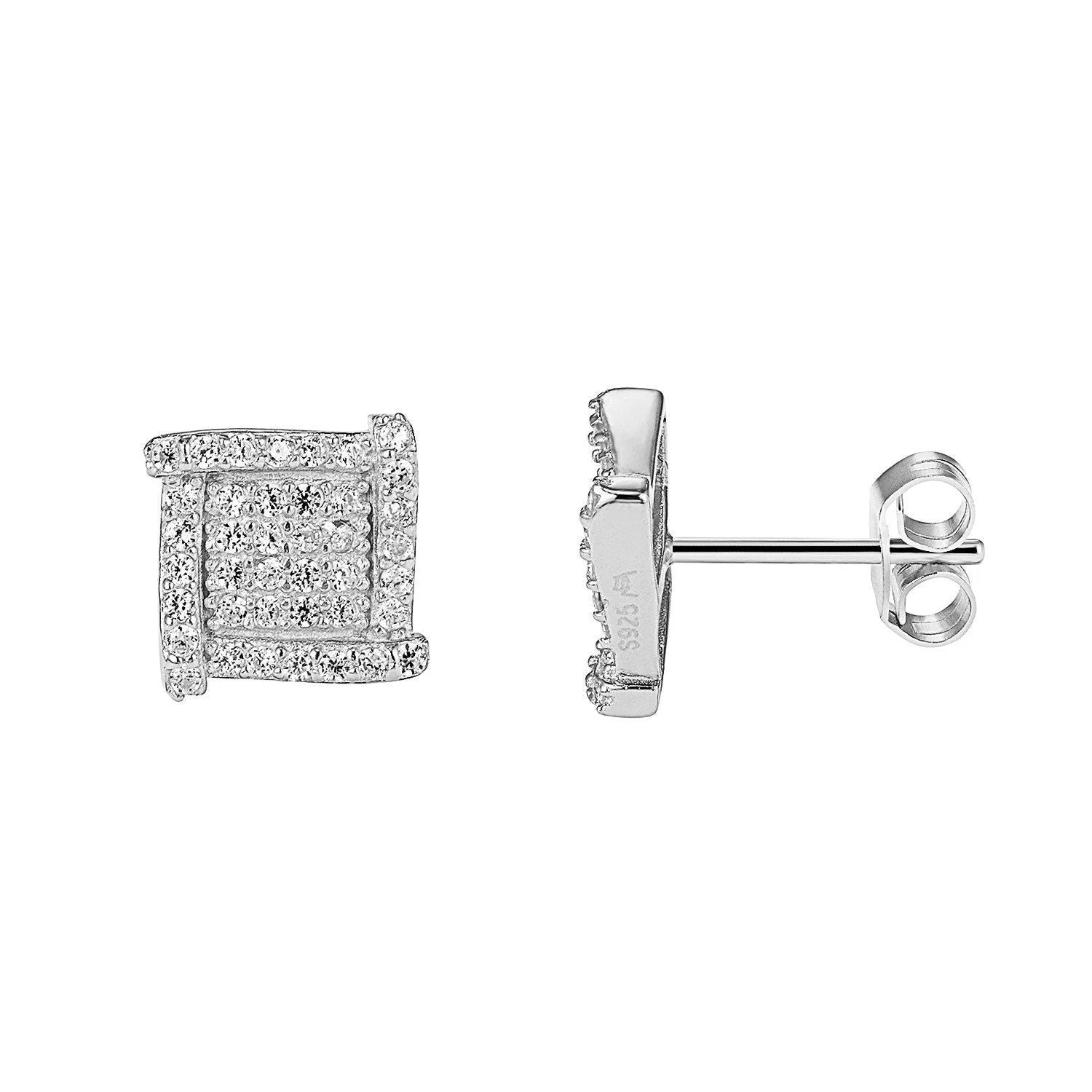 14k White Gold finish Sterling Silver Designer Square Earrings sold by Master Of Bling